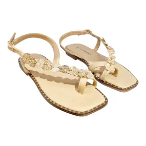 SANDALIAS MUJER TIRA DIAGONAL ADORNO MONEDAS NUDE NUDE